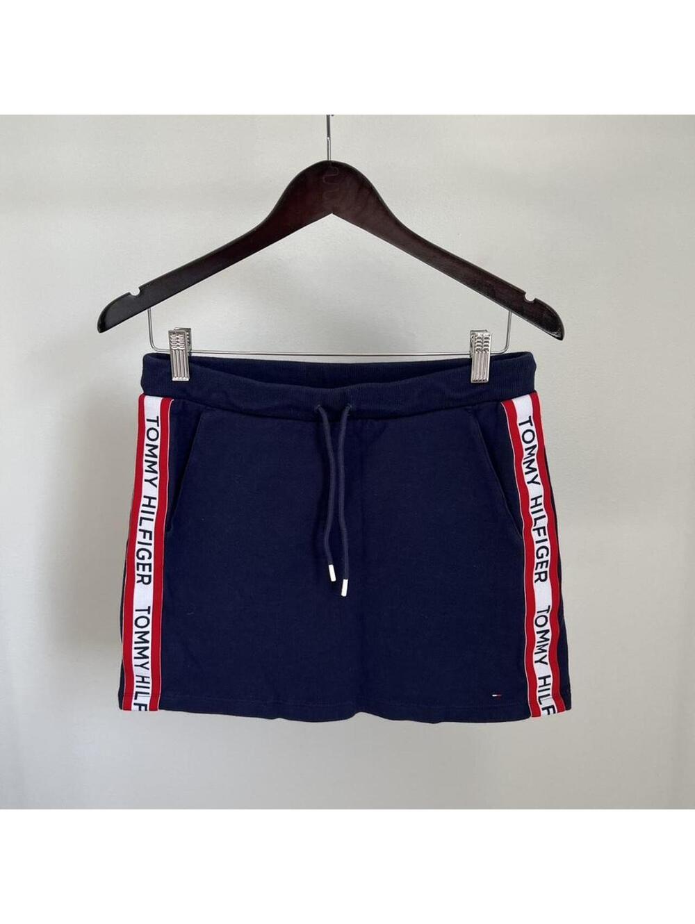 Tommy Hilfiger Navy Logo Tape Mini Skirt Sweat Skirt Size Small Y2K Athleisure